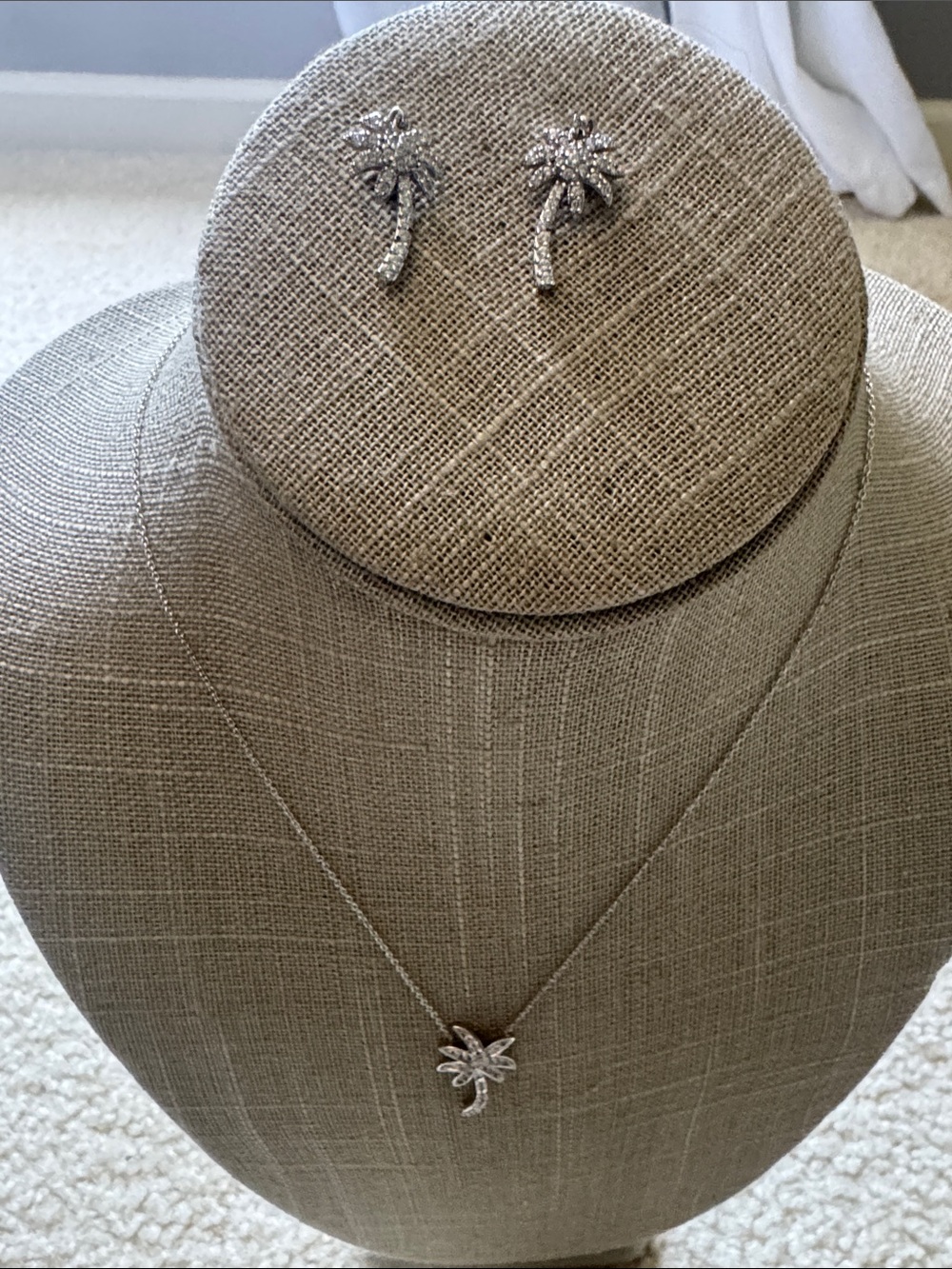 Sterling Silver Palm Tree Pendant Necklace and Earrings Set